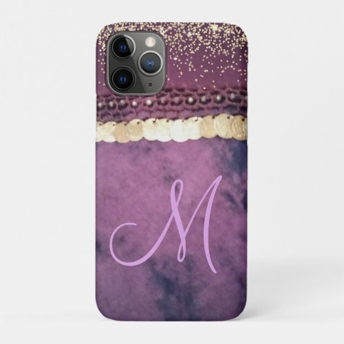 Purple Tie Dye Monogram Coin Scarf Glitter iPhone 11 Pro Case