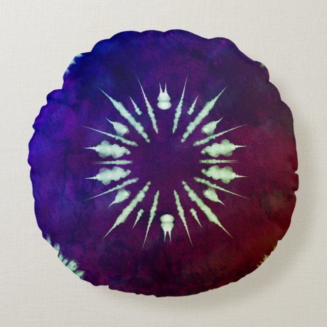 Purple Tie Dye Round Pillow (Front)