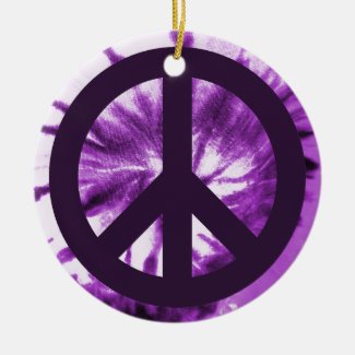 Purple Tie-Dye with Peace Symbol Ceramic Ornament