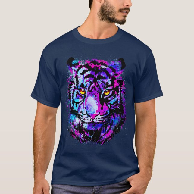 Purple Tiger Head - Tiger Portrait Artwork T-Shirt (Front)