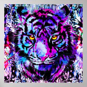Purple Tiger Head - Tiger Portrait Poster Print