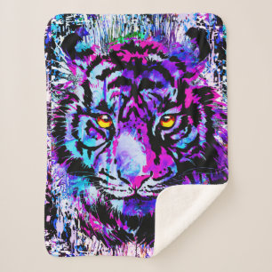 Purple Tiger Head - Tiger Portrait  Sherpa Blanket