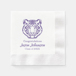 Purple Tiger Mascot School Graduation Napkins