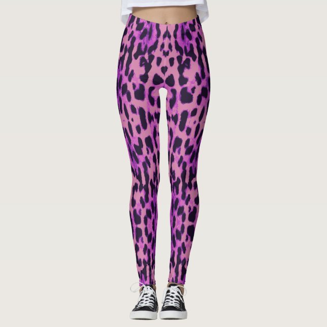 Purple Tiger Pattern Leopard Animal Print Cute Leggings (Front)