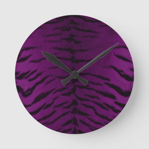 Purple Tiger Skin Print Round Clock