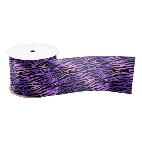 Purple Tiger Stripes Fur Exotic Pattern Satin Ribbon