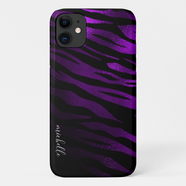 Purple Tiger Stripes Personalized Monogram Case-Mate iPhone Case (Back)