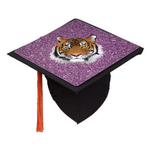 Purple Tiger with Glitter Background Graduation Cap Topper
