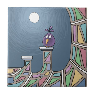 Purple Tiki Bird with full moon Ceramic Tile