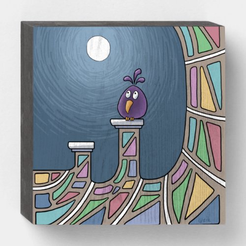 Purple Tiki Bird with full moon    Wooden Box Sign