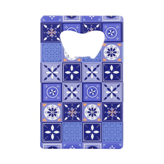 Purple tile pattern credit card bottle opener (Front)