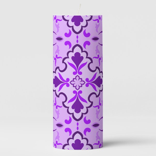 Purple tile pattern  pillar candle (Front)
