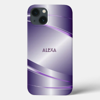 Purple Tint Stainless Steel Metalli Look- Monogram iPhone 13 Case