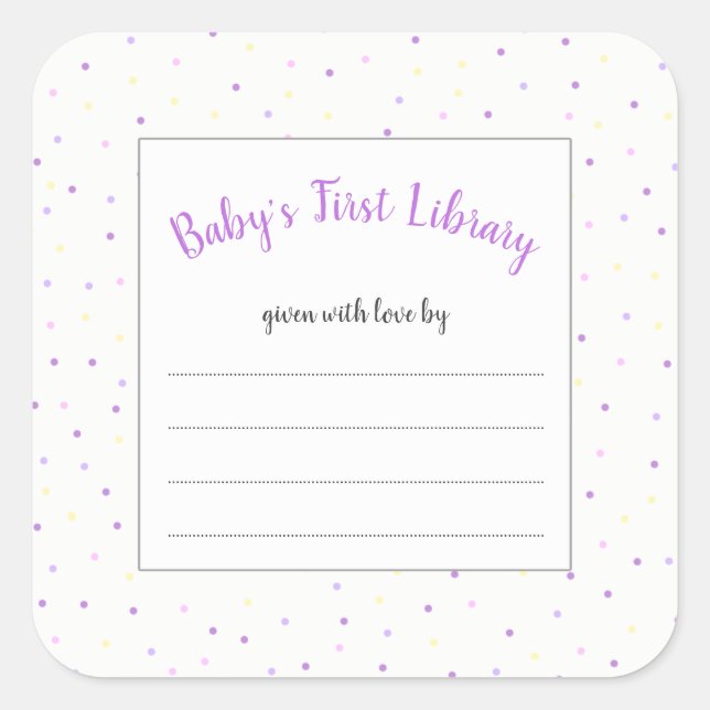 Purple tiny dot girl baby shower book sticker (Front)