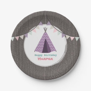 Purple Tipi Birthday Paper Plates