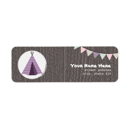 Purple Tipi Camping Birthday Party Address Label