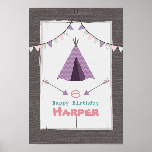 Purple Tipi Camping Birthday Poster