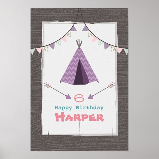 Purple Tipi Camping Birthday Poster (Front)