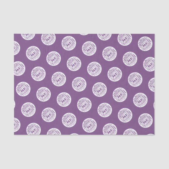Purple tissue paper multi languages peace. (Front)