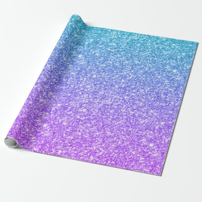 Purple to blue ombre faux glitter texture wrapping paper (Unrolled)
