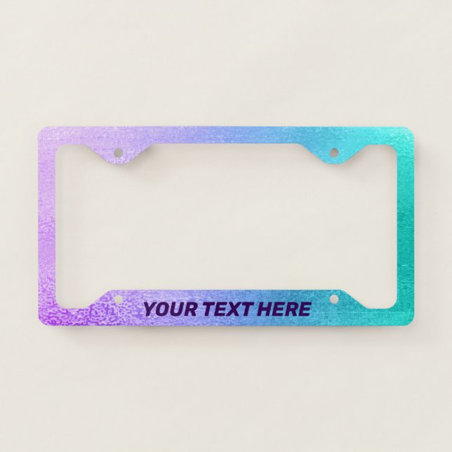 Purple to turquoise ombre background license plate frame (Front)