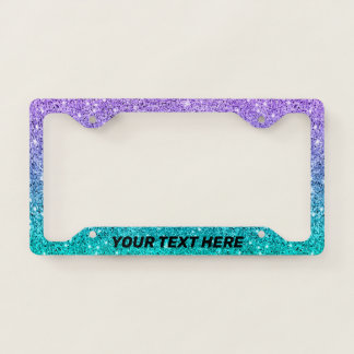 Purple to turquoise ombre Faux glitter texture License Plate Frame