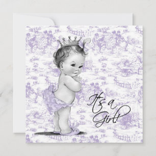 Purple Toile Baby Girl Shower Invitation