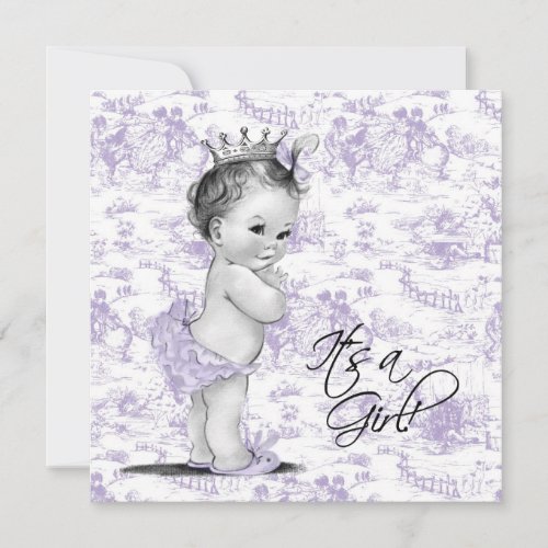 Lavender Purple Vintage Toile Baby Girl Shower Invites