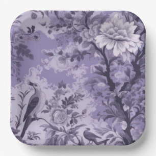Purple Toile de Fleur Paper Plates