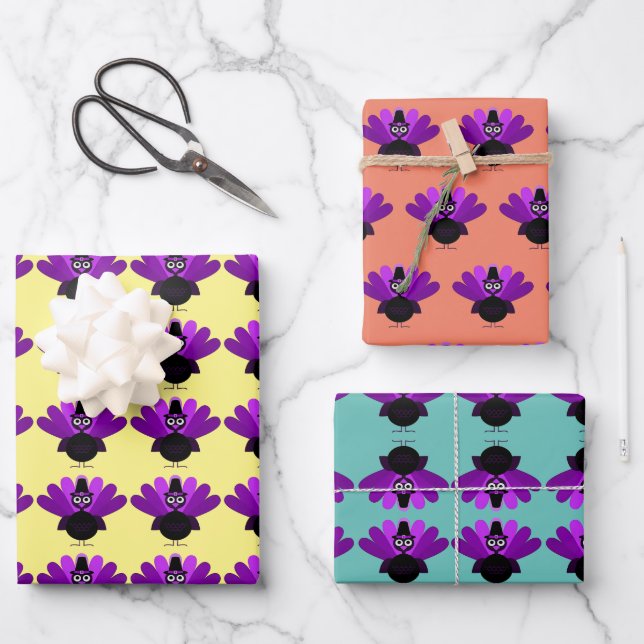 Purple Tom Turkey Wrapping Paper Sheets (Front)