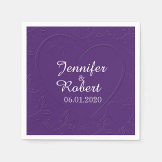 Purple Tone on Tone Heart Wedding Napkin