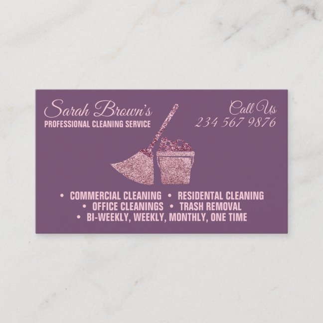 Purple Tones Cleaning Maid Janitorial sparkle Business Card