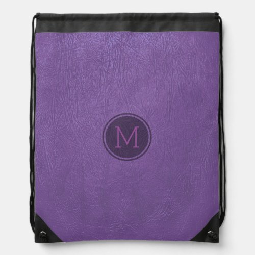 Purple Tones Faux Leather Texture Print Drawstring Bag