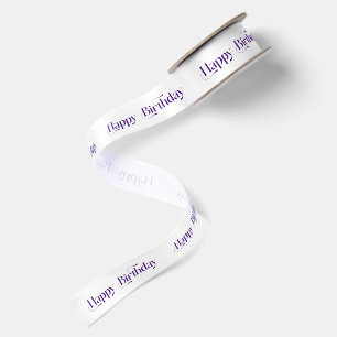 Purple Tones Happy Birthday Retro Typography Satin Ribbon