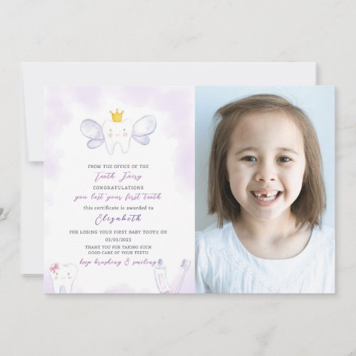 Purple Tooth Fairy Letter With Photo Invitation