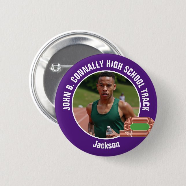 Purple Track & Field Photo High School Athlete Button (Front & Back)