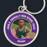 Purple Track & Field Photo High School Athlete Keychain<br><div class="desc">This cool customized high school track team athlete photo gift features white typography of your team on a purple keychain with a running track. Personalize with your student's photograph and class year as a proud runner parent.</div>