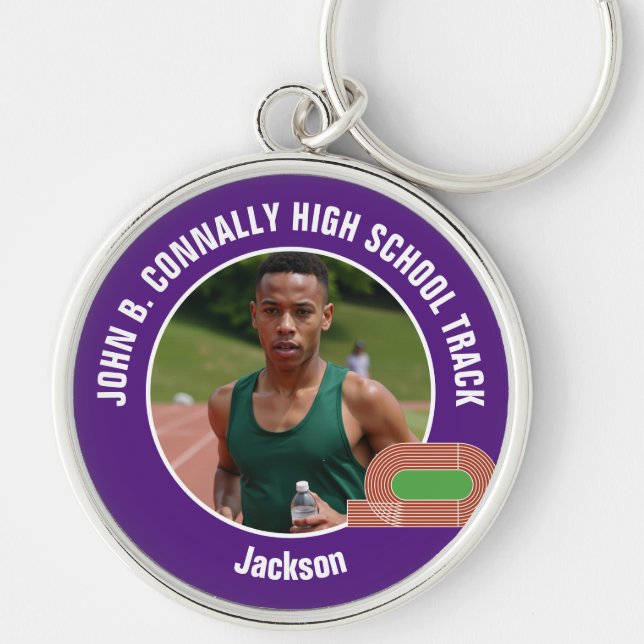 Purple Track & Field Photo High School Athlete Keychain (Front)