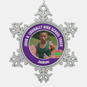 Purple Track & Field Photo High School Athlete Snowflake Pewter Christmas Ornament