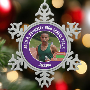 Purple Track & Field Photo High School Athlete Snowflake Pewter Christmas Ornament