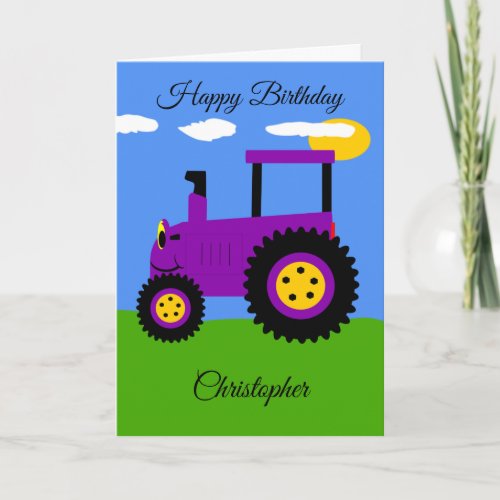 Purple Tractor Birthday Card