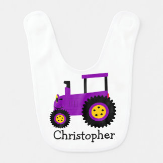 Purple Tractor Design Just Add Name Baby Bib