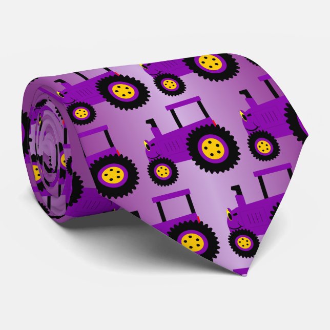 Purple Tractor Design Neck Tie (Rolled)