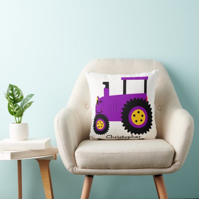 Purple Tractor Design Personalised Throw Pillow (Chair)