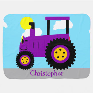 Purple Tractor Just Add Name Baby Blanket
