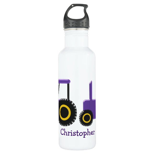 Purple Tractor Just Add Name Stainless Steel Water Bottle (Front)