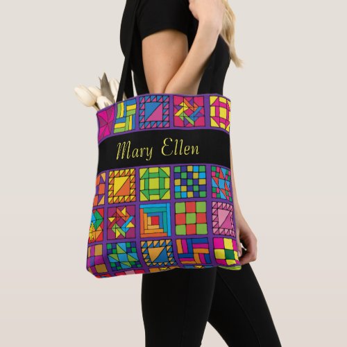 Purple Traditional Quilt Sampler Tote Bag