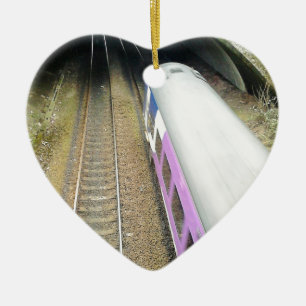 Purple Train, Railway Tracks, Tunnel, Traveling Ceramic Ornament