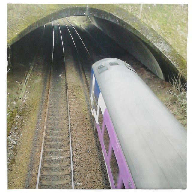 Purple Train, Railway Tracks, Tunnel, Traveling Napkin (Front)