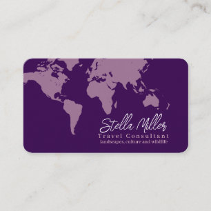 Purple Travel Consultant World Map Business Card